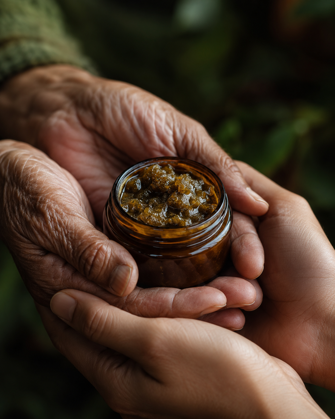Hands holding an authentic resin jar