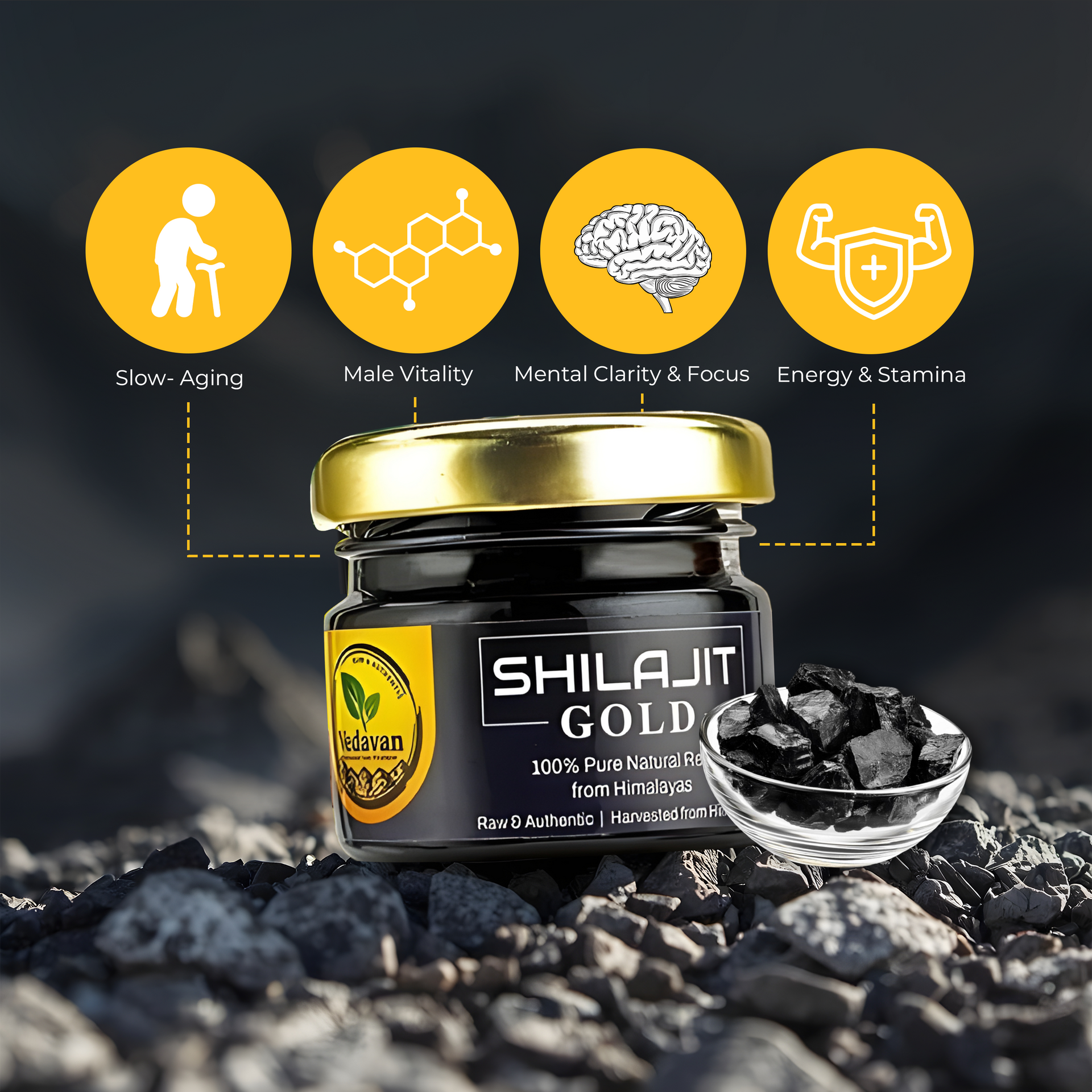 Vedavan Shilajit Gold Resin - Premium Strength & Stamina Formula 20gm