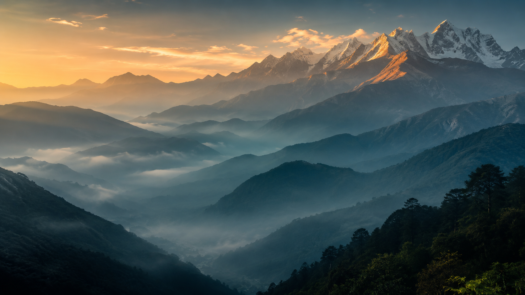 Himalayan mountains at dawn